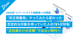 【2026年「非正規雇用」意識調査】“やってみたら変わった”。リゾートバイト経験者、76％が正社員以外の働き方に「抵抗なし」。さらに非正規雇用に元々否定的な印象を持っていた層の78％がイメージ好転